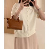 ライトベージュ | ポロ襟ボタン付き半袖ニットトップス | aimoha 