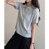 ファスナー付きポロ襟半袖ニットトップス | aimoha | 詳細画像7
