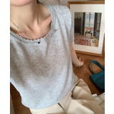グレー | かぎ編み風ネックライン半袖ニットトップス | aimoha