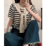 カーディガン風アクセント付き半袖ニットトップス | aimoha | 詳細画像11