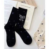ブラック | 【MOSOX】リボンモチーフデザインリブクルーソックス | aimoha 