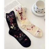 【MOSOX】リボン×ペイントスプラッシュリブクルーソックス | aimoha | 詳細画像1
