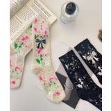 【MOSOX】リボン×ペイントスプラッシュリブクルーソックス | aimoha | 詳細画像7