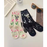 【MOSOX】リボン×ペイントスプラッシュリブクルーソックス | aimoha | 詳細画像8