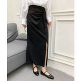 ブラック | フロントスリット入りロングスカート | aimoha 