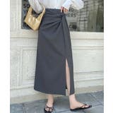 グレー | フロントスリット入りロングスカート | aimoha 