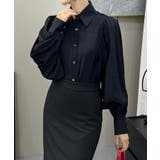 ブラック | パフスリーブ長袖シャツブラウス | aimoha