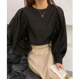 ブラック | パフスリーブシアーブラウス | aimoha 