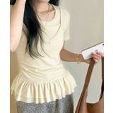 イエロー | 【Jasmine】レイヤード風裾フリルTシャツ Jasmine Grandifl… | aimoha 