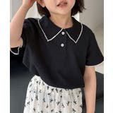 【aimoha-KIDS-】配色裾メロウ半袖ニットポロシャツ ブラウス | aimoha kids | 詳細画像1