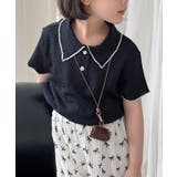 ブラック | 【aimoha-KIDS-】配色裾メロウ半袖ニットポロシャツ ブラウス | aimoha kids