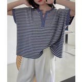 ブルー | 【aimoha】Yヘンリーネックボーダーリラックスプルオーバー | aimoha 