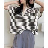 ライトベージュ | 【aimoha】Yヘンリーネックボーダーリラックスプルオーバー | aimoha 