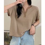 キャメル | 【aimoha】Yヘンリーネックボーダーリラックスプルオーバー | aimoha 