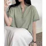 グリーン | 【aimoha】Yヘンリーネックボーダーリラックスプルオーバー | aimoha 