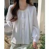 ホワイト | 【aimoha】ノーカラーブラウス | aimoha 