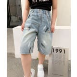 【aimoha-KIDS-】七分丈 ダメージデニムパンツ | aimoha kids | 詳細画像3