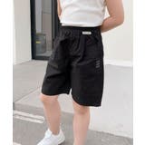 ブラック | 【aimoha-KIDS-】ロゴプリント キッズハーフパンツ | aimoha kids