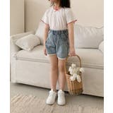 【aimoha-KIDS-】デニム キッズフレアショートパンツ | aimoha kids | 詳細画像1