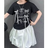 ブラック | 【aimoha-KIDS-】リボン付き キッズプリントTシャツ | aimoha kids