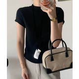 ブラック | 【aimoha】バックボタンデザイン半袖ハイネックトップス | aimoha 