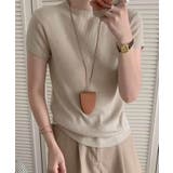 ベージュ | 【aimoha】バックボタンデザイン半袖ハイネックトップス | aimoha 