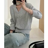 ライトグレー | 【aimoha】小さな刺繍入りVネックニットカーディガン | aimoha