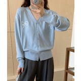 ブルー | 【aimoha】リボン刺繍Vネックニットカーディガン | aimoha