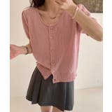 ピンク | 【aimoha】パフスリーブ半袖ショートカーディガン | aimoha