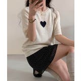 ベージュ | 【aimoha】ハートモチーフニットトップス | aimoha 