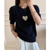 ネイビー | 【aimoha】ハートモチーフニットトップス | aimoha 