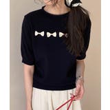 【aimoha】リボンモチーフ ロールネック半袖ニットトップス | aimoha | 詳細画像1