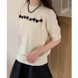 ライトベージュ | 【aimoha】リボンモチーフ ロールネック半袖ニットトップス | aimoha