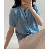 ブルー | 【aimoha】カラフルボタン ショートスリーブカーディガン 半袖 | aimoha