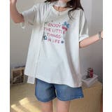 スモークグレー | 【aimoha】ロゴ＆チェリーイラストプリントTシャツ | aimoha 