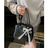 ブラック | リボン付きスクエアショルダーバッグ | aimoha