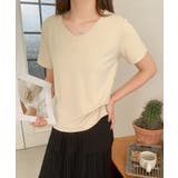 ベージュ | 【aimoha】デイリーコットン混VネックTシャツ | aimoha