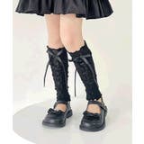 ブラック | 【aimoha-KIDS-】キッズリボン付きレースレッグウォーマー | aimoha kids