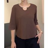 【aimoha】ボタン付きネック七分袖カットソー | aimoha  | 詳細画像1 