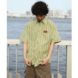 ライトグリーン | HOOK -original- 古着風ストライプ総柄半袖ビッグシャツ | HOOK