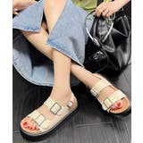 ベージュ | 【shoes365】ダブルバックル革サンダル | aimoha