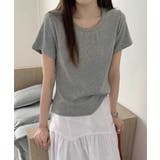 グレー | レースネックラウンドTシャツ | aimoha