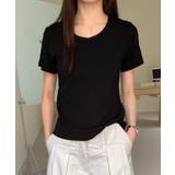 ブラック | レースネックラウンドTシャツ | aimoha