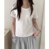 ホワイト | レースネックラウンドTシャツ | aimoha