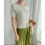 ベージュ | 麻入り涼しいフロントボタンTシャツ | aimoha 