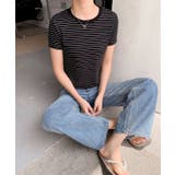 細ボーダーフィットTシャツ | aimoha | 詳細画像15