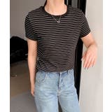 ブラック | 細ボーダーフィットTシャツ | aimoha