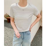 ホワイト | 細ボーダーフィットTシャツ | aimoha