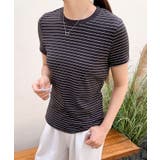 細ボーダーフィットTシャツ | aimoha | 詳細画像1