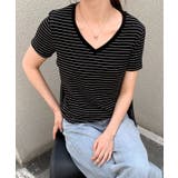 Vネック細ボーダーTシャツ | aimoha  | 詳細画像13 